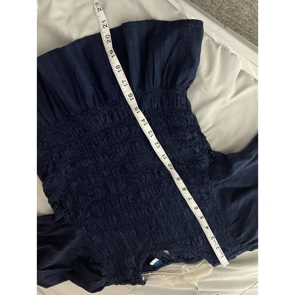 Old Navy Women’s Navy Blue Short Puff Sleeve Smocked Peplum Blouse Top Size M